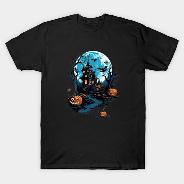 Haunted House Against the Moon T-Shirt by ZombieTeesEtc